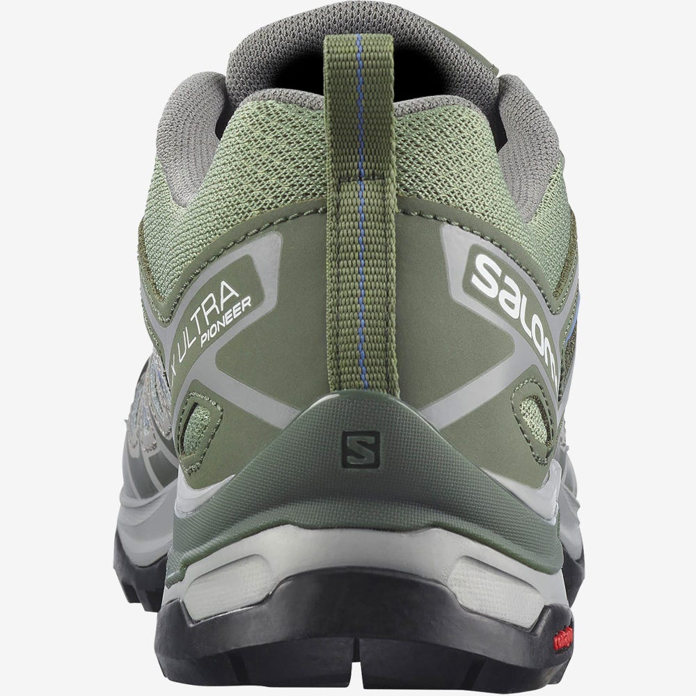 Women's Salomon X ULTRA PIONEER Hiking Shoes Green/Grey/Blue | CDHF-68524