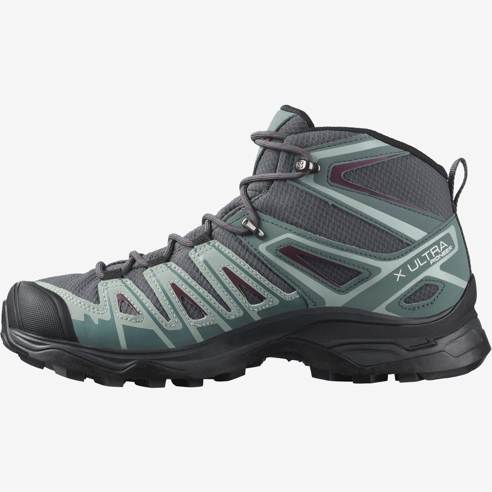 Women's Salomon X ULTRA PIONEER MID CLIMASALOMON™ WATERPROOF Hiking Boots Grey/Green/Grey | EORA-84792