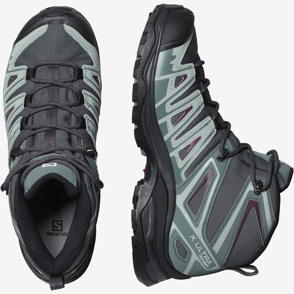 Women's Salomon X ULTRA PIONEER MID CLIMASALOMON™ WATERPROOF Hiking Boots Grey/Green/Grey | EORA-84792