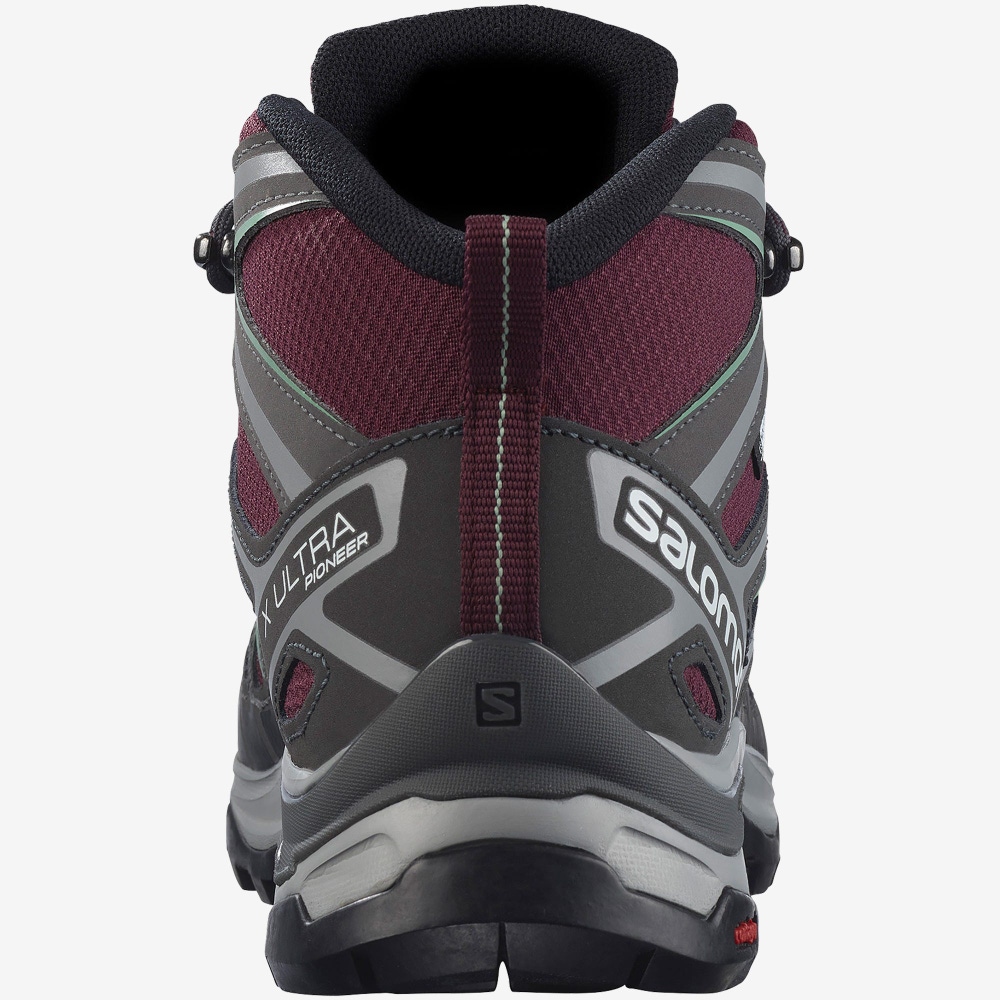 Women's Salomon X ULTRA PIONEER MID CLIMASALOMON™ WATERPROOF Hiking Boots Burgundy/Grey Green | GRPE-10497