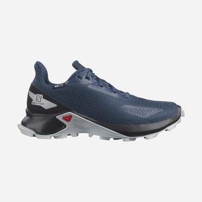 Kids' Salomon ALPHACROSS BLAST CLIMASALOMON™ WATERPROOF Trail Running Shoes Dark Blue/Black | GLVN-94067