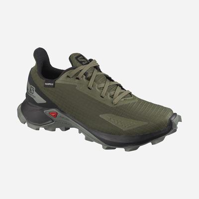Kids' Salomon ALPHACROSS BLAST CLIMASALOMON™ WATERPROOF Trail Running Shoes Olive/Black/Grey | KZUH-68740