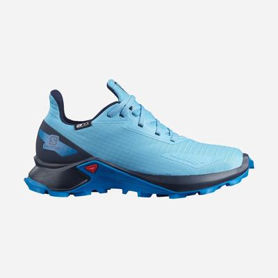 Kids' Salomon ALPHACROSS BLAST CLIMASALOMON™ WATERPROOF Trail Running Shoes Blue/Navy/Indigo | LAHS-85301