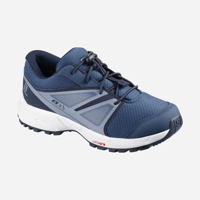 Kids' Salomon SENSE CLIMASALOMON™ WATERPROOF Running Shoes Navy/Grey | AYHQ-83195