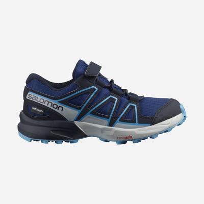 Kids' Salomon SPEEDCROSS CLIMASALOMON™ WATERPROOF Trail Running Shoes Navy/Blue | YNKO-83706