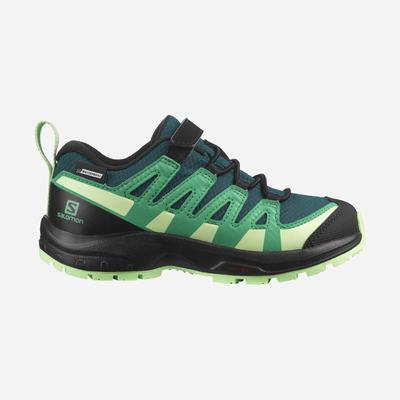 Kids' Salomon XA PRO V8 CLIMASALOMON™ WATERPROOF Hiking Boots Deep Turquoise/Black/Green | CNYD-09683