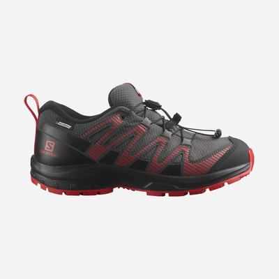 Kids' Salomon XA PRO V8 CLIMASALOMON™ WATERPROOF Trail Running Shoes Grey/Black/Red | QJBU-76851