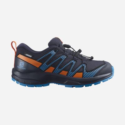 Kids' Salomon XA PRO V8 CLIMASALOMON™ WATERPROOF Hiking Boots Navy/Orange | WHQL-70392