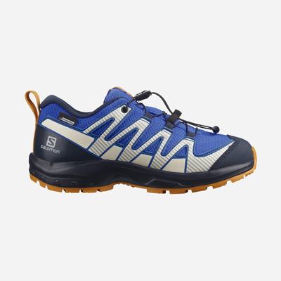 Kids' Salomon XA PRO V8 CLIMASALOMON™ WATERPROOF Trail Running Shoes Blue/Navy | YZFN-26817
