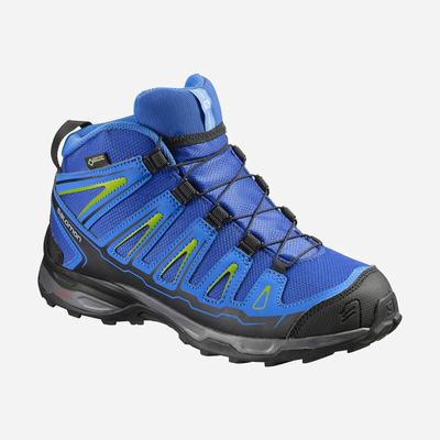 Kids' Salomon X-ULTRA MID GORE-TEX Hiking Boots Blue/Light Blue/Green | JPKM-13957
