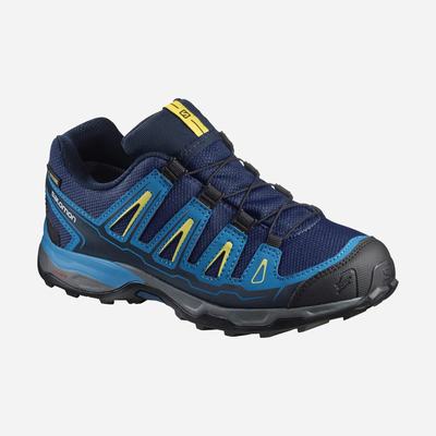 Kids' Salomon X-ULTRA MID GORE-TEX Hiking Boots Blue/Yellow | WVOF-13895
