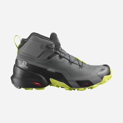 Men's Salomon CROSS HIKE MID GORE-TEX Hiking Boots Grey/Black/Light Green | VMNH-46187