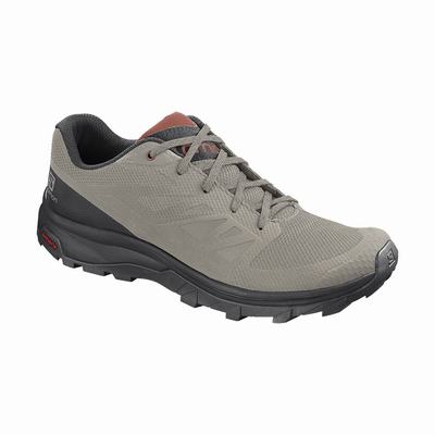 Men's Salomon OUTLINE Hiking Shoes Black/Dark Red | JDMO-48560