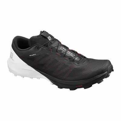 Men's Salomon SENSE PRO 4 Trail Running Shoes Black/White/Pink | KFDY-01475