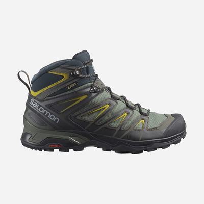 Men's Salomon X ULTRA 3 MID GORE-TEX Hiking Boots Grey/Black/Green | USWI-83594