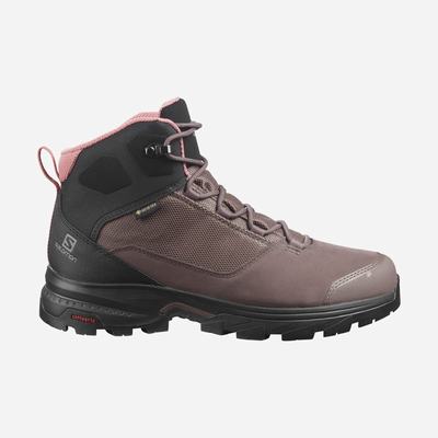 Women's Salomon OUTWARD GORE-TEX Hiking Boots Black/Dark Red | TRJW-67290