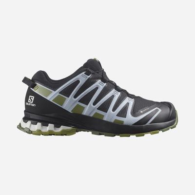 Women's Salomon XA PRO 3D v8 GORE-TEX Trail Running Shoes Black/Green/Blue | EZIU-03426